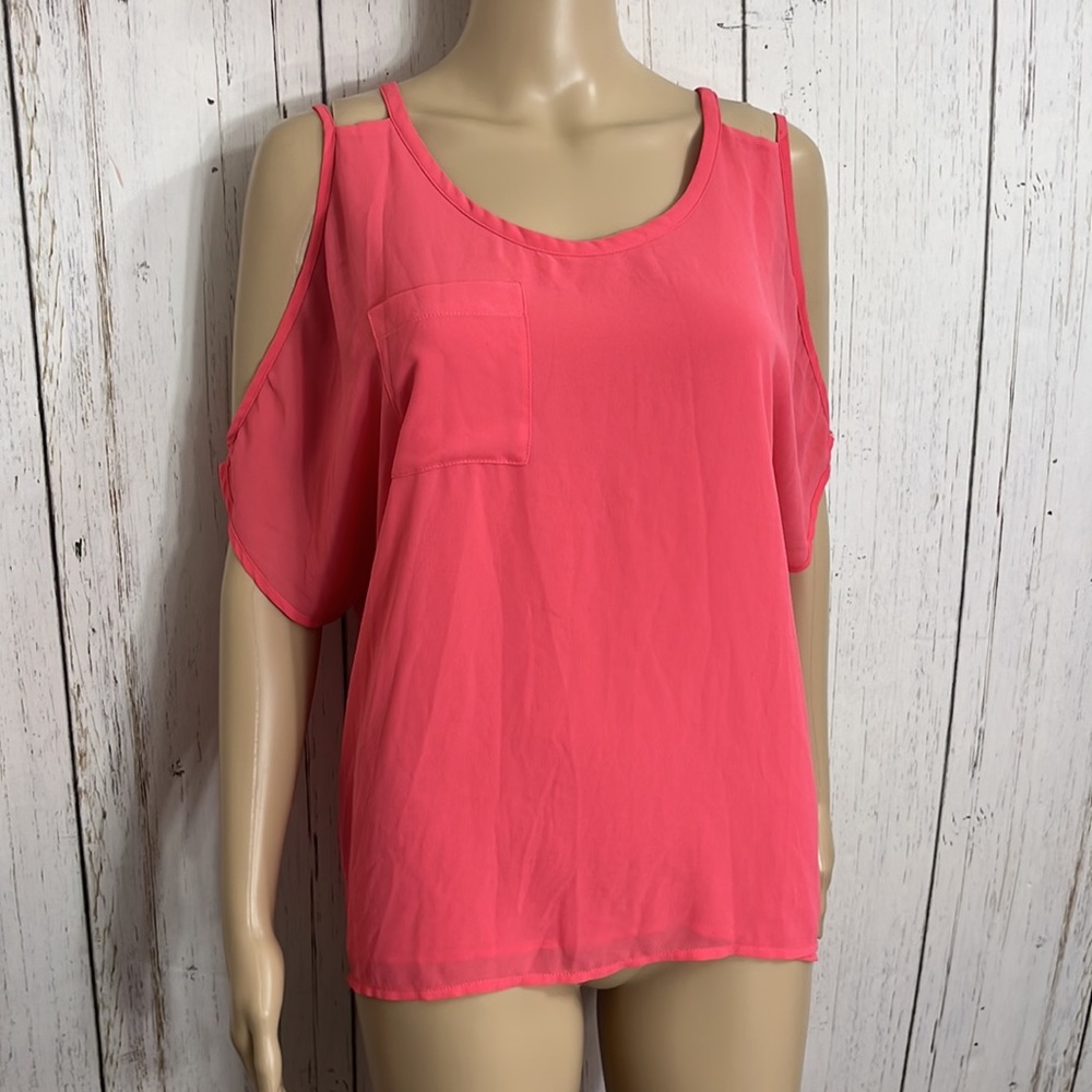 Naked Zebra Pink Cold Shoulder Top Size Medium